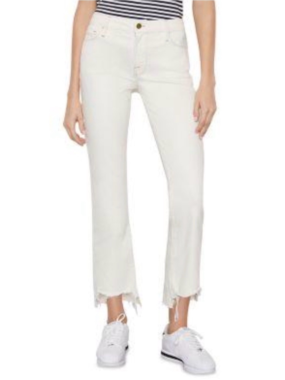 FRAME Le Crop Mini Boot Jeans Size 24 Ivory White Frayed Hem